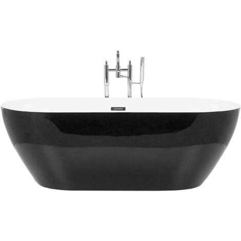 Modern Freestanding Black Bathtub Oval 180 x 80 cm Glossy Acrylic Carrera - Black