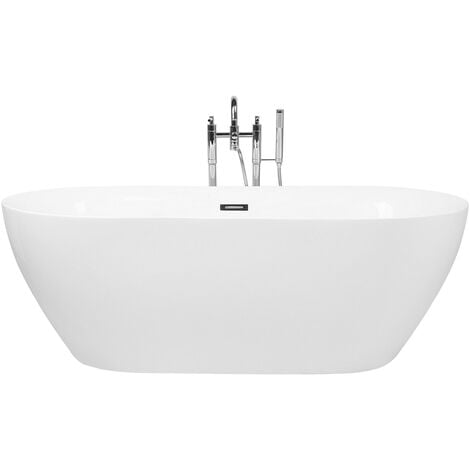 Modern Freestanding White Bathtub Oval 150 x 75 cm Glossy Acrylic Carrera