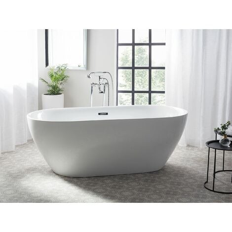 Modern Freestanding White Bathtub Oval 150 x 75 cm Glossy Acrylic Carrera