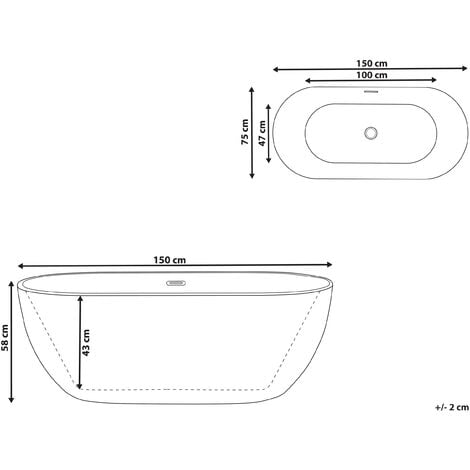 Modern Freestanding White Bathtub Oval 150 x 75 cm Glossy Acrylic Carrera