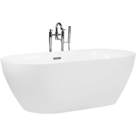 Modern Freestanding White Bathtub Oval 150 x 75 cm Glossy Acrylic Carrera
