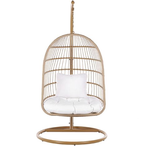 Hanging Swing Chair Beige Boho Rope Steel Stand Chain Soft Cushion ALLERA