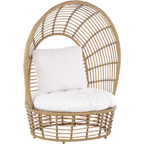 Basket Chair Beige Boho Rattan Sitting Cushion High Backrest Lido