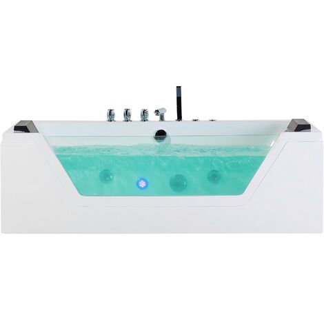 Modern Hot Tub Bath Hydro Massage White Acrylic Black Headrests Overflow 150 cm Samana - White