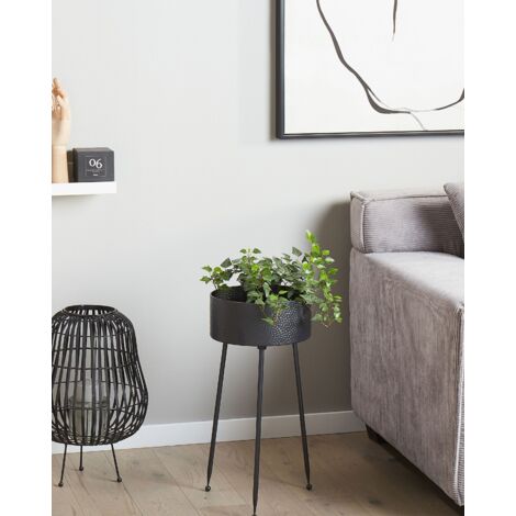 Plant Stand Indoor Outdoor Flower Pot 29 x 26 x 50 cm Metal Black Leika