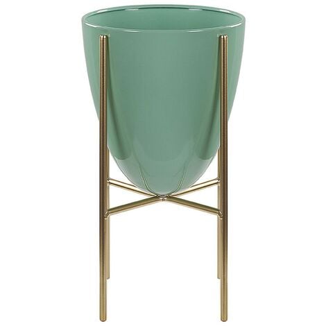 Glam Plant Stand Indoor Outdoor Flower Pot 16 x 16 x 31 cm Metal Green Lefki - Green