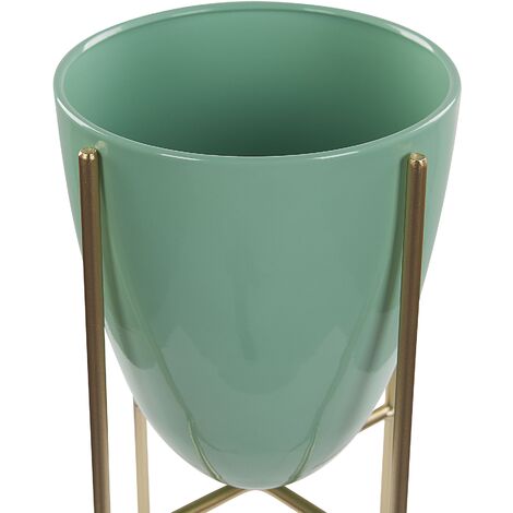 Glam Plant Stand Indoor Outdoor Flower Pot 16 x 16 x 31 cm Metal Green Lefki