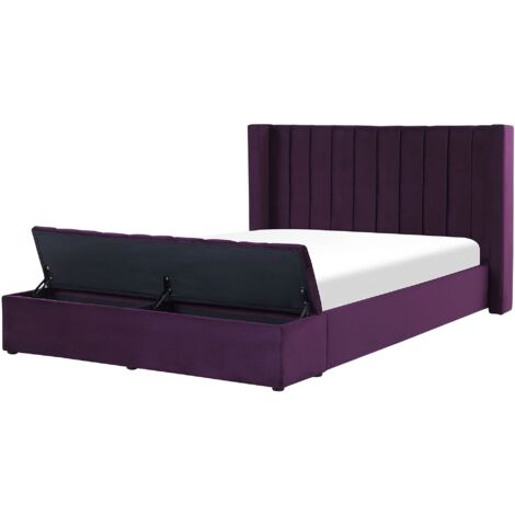 Velvet EU King Size Bed Frame Tufted 5ft3 Storage Bench Violet Noyers