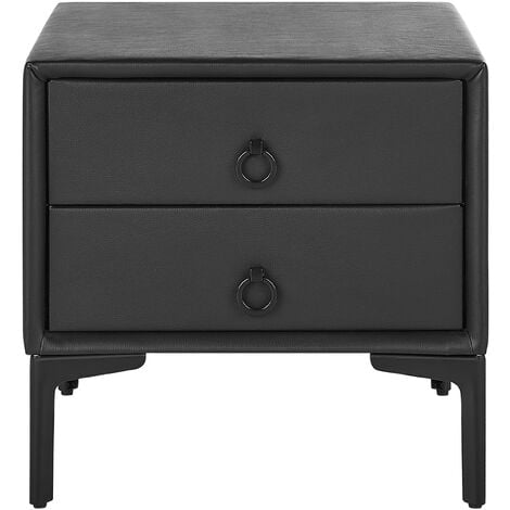 Faux Leather Bedside Table Nightstand Black 2 Storage Drawers Metal Legs  Sezanne