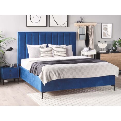 Velvet EU King Size Bed Frame 5ft3 Navy Blue Ottoman Storage Sezanne