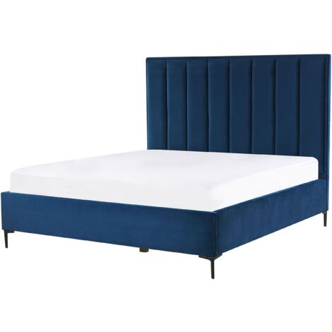 Velvet EU King Size Bed Frame 5ft3 Navy Blue Ottoman Storage Sezanne