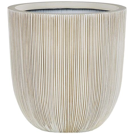 Modern Outdoor Plant Pot Planter Tall Round 33 x ø 31 cm Beige and White Chios