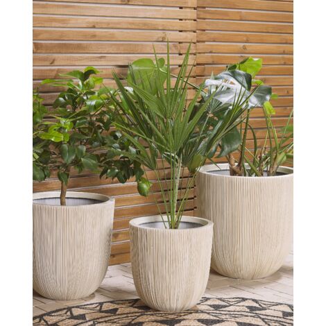 Modern Outdoor Plant Pot Planter Tall Round 33 x ø 31 cm Beige and White Chios