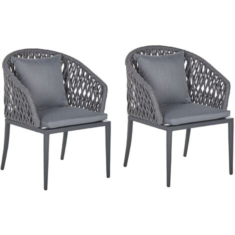 Set of 2 Modern Outdoor Garden Dining Chairs Cushions Aluminium Grey Lipari