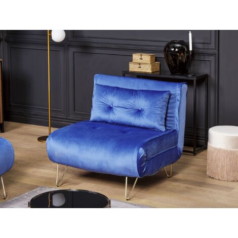 Glam 1 Seater Velvet Sofa Bed Single With Cushion Navy Blue Vestfold