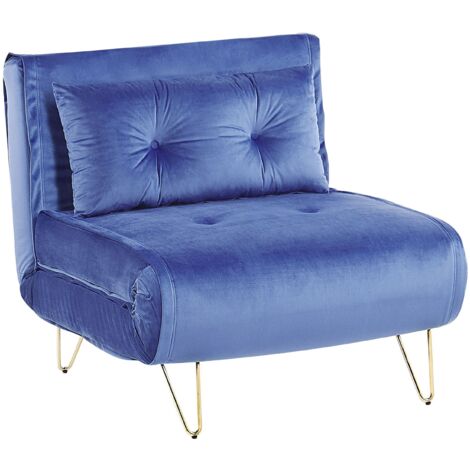 Glam 1 Seater Velvet Sofa Bed Single With Cushion Navy Blue Vestfold