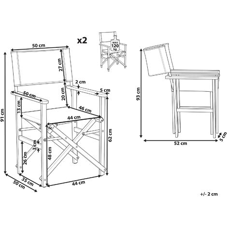Set of 2 Garden Director's Chairs Dark Acacia Wood Grey Fabric Folding Cine
