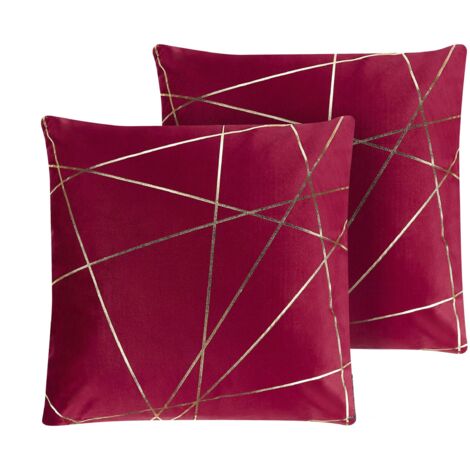 Set of 2 Decorative Cushions PINUS Velvet 45 x 45 cm Red Geometric Pattern (1/5)