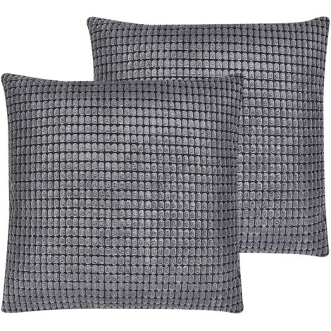 Set of 2 Decorative Cushions ASPIDISTRA Velvet 45 x 45 cm Grey Geometric Pattern (1/5)