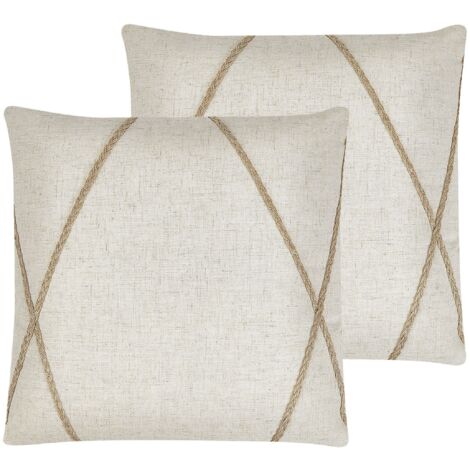 Set of 2 Decorative Cushions LICUALA 45 x 45 cm Beige Geometric Pattern (1/5)