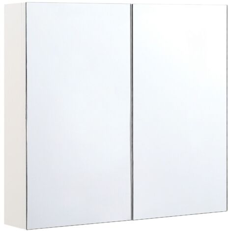 Bathroom Wall Mounted Mirror Cabinet NAVARRA 80 cm 70 cm White (1/5)