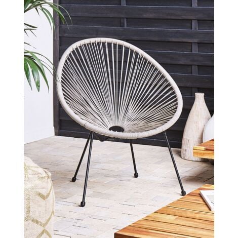 Modern Accent Chair Round Light Grey PE Rattan Steel Living Room Acapulco II