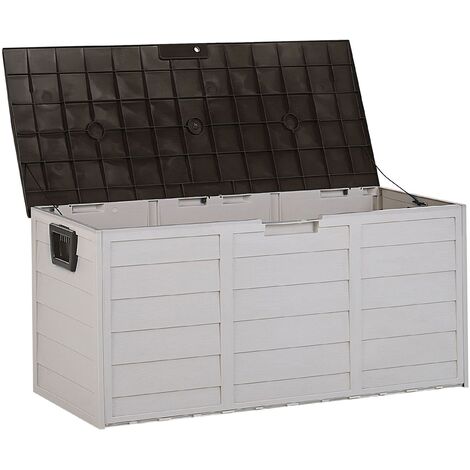 Garden Outdoor Storage Box 112x50 cm Plastic Castors Beige and Brown Locarno - Beige