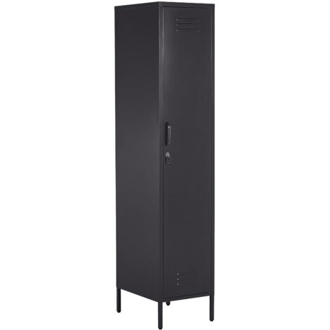 Storage Cabinet Black Metal Locker with 5 Shelves and Rail Modern Home Office FROME (1/5)
