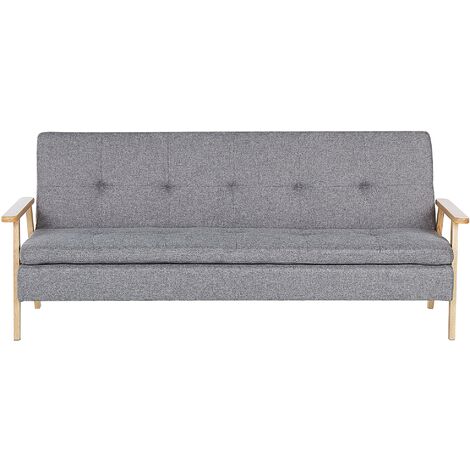 Modern Fabric Sofa Bed Solid Wood Armrests Legs Convertible Light Grey Tjorn