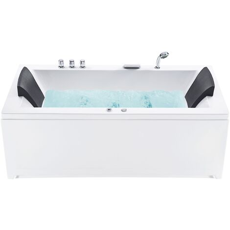 Left Hand Straight Bath Tub Acrylic Whirlpool Massage LED Lights White Varadero - White