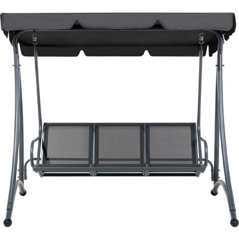Modern Outdoor Swing Black Mesh Seat Polyester Canopy Steel Frame Bogart
