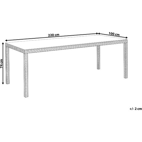 Outdoor Rectangular Brown Wicker Dining Table with Glass Top Italy
