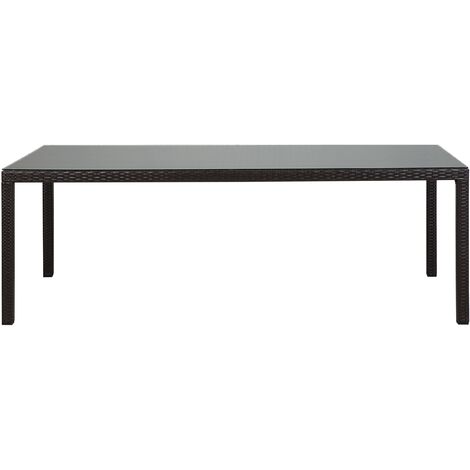 Outdoor Rectangular Brown Wicker Dining Table with Glass Top Italy
