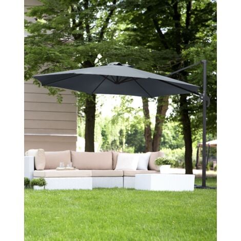 Outdoor Cantilever Parasol Octagonal Grey Canopy Steel Black Base Savona