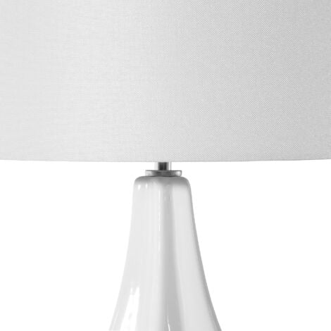Modern Table Lamp Round Cylindrical Drum Shade Light Beige Porcelain Base Santee