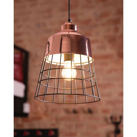 Modern Industrial Ceiling Light Pendant Lamp Copper Round Cage Shade Monte