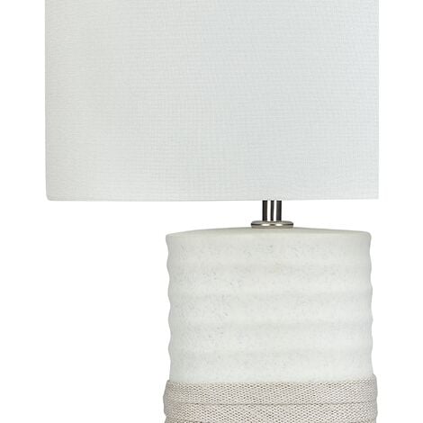 Modern Table Lamp Linen Fabric Drum Shade Beige Porcelain Base Bedside Navia