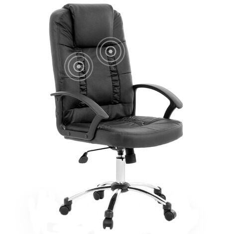 High Back Office Chair Faux Leather 4 Point Massage Tilting Swivel Black Relax