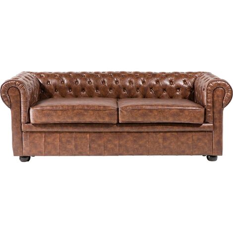 Modern Pu Leather Sofa 3 Seater On, Scroll Arm Leather Sofa