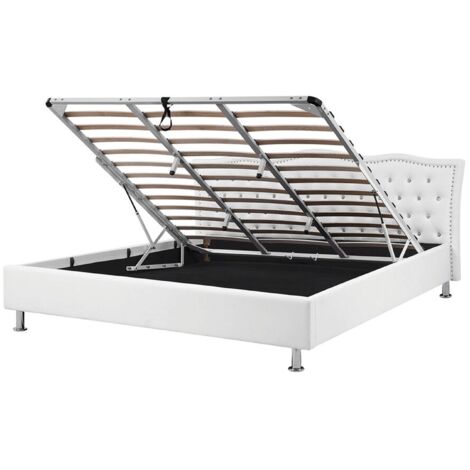 Ottoman Bed Faux Leather METZ 180 x 200 cm (EU Super King) White