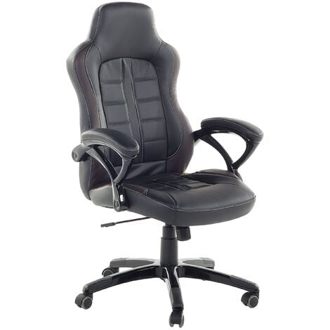 Gaming Desk Chair Ergonomic Black and Brown Synthetic Leather Adjustable Prince