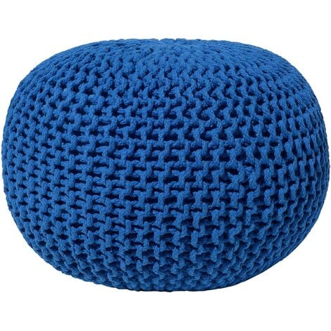 Modern Knitted Round Pouf Ottoman Cotton Dark Blue 50 x 35 cm Conrad