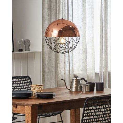 Pendant Light Globe Lamp Gloss Effect Metal Framework Copper