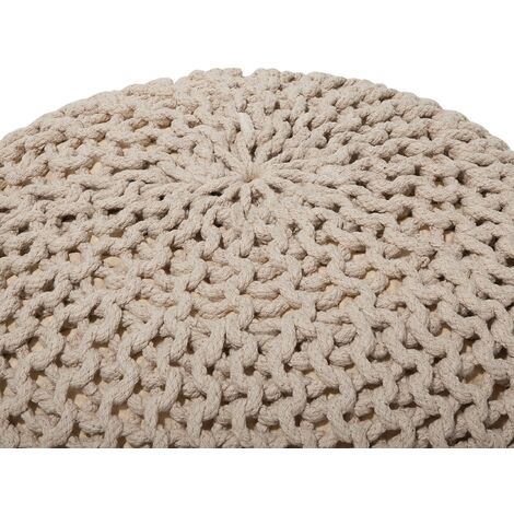 Modern Knitted Round Pouffe Ottoman Cotton Beige 40 x 25 cm Conrad