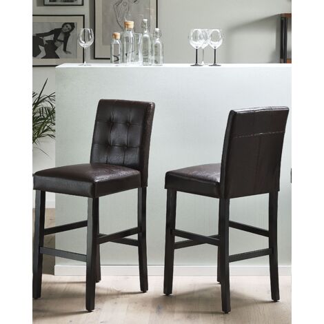 Button Tufted Brown Faux Leather Kitchen Bar Stool with Backrest Madison