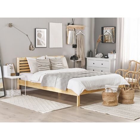 Modern EU Super King Size Bed Frame 6ft Light Wood Headboard Carnac