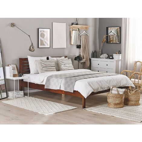 Modern EU Super King Size Bed Frame 6ft Dark Wood Headboard Carnac