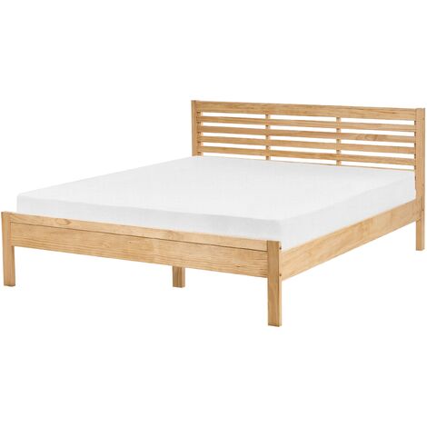 Modern EU King Size Bed Frame 5ft3 Light Wood Headboard Carnac