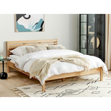 Modern EU King Size Bed Frame 5ft3 Light Wood Headboard Carnac