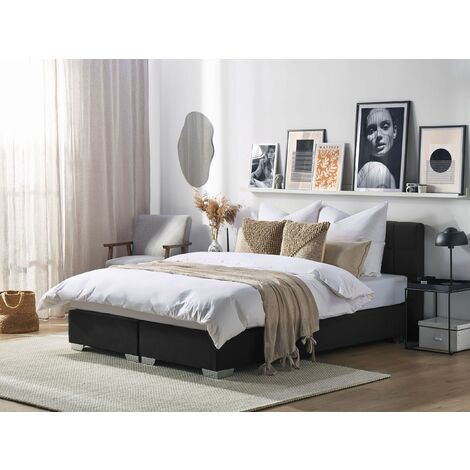 Modern Fabric EU Super King Size Divan Bed 6ft Black Linen Buttoned Admiral